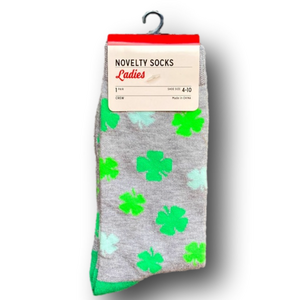 3/$15 Lucky Shamrocks Funny Novelty Crew Socks - Brand New